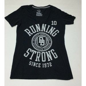 Nike Athletic Dept Womens T-shirt Running Strong SZ M Black Gray Slim Fit V-neck